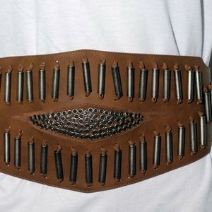 Designer Belt Brn Leather & Metal Ladies Belt 36"